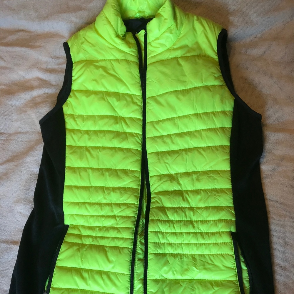 neon green puffed vest
